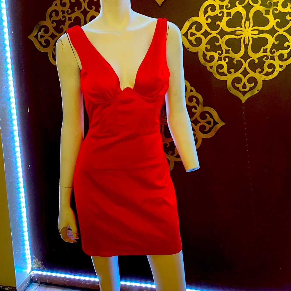 Red plunge dress